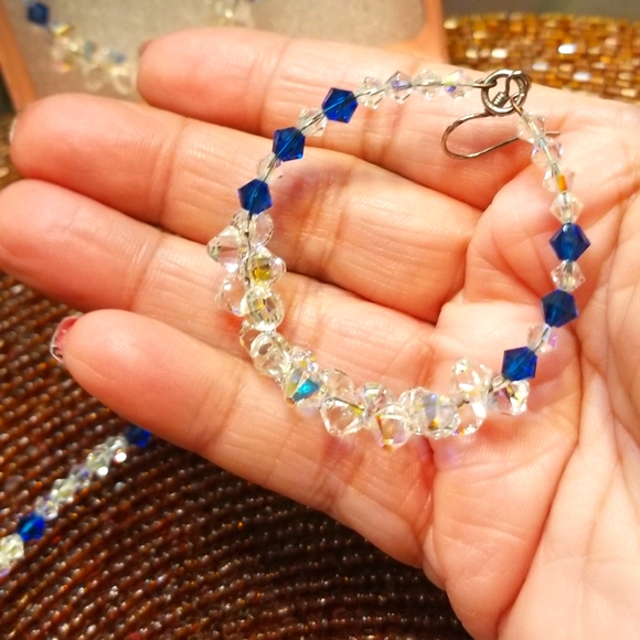 Swarovski Crystals Hand-Made Earrings and Choker Set Blue White - Picture 9 of 9